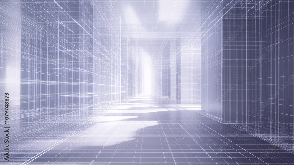 Poster futuristic 3d wireframe grid design with layered lines and smooth connections for modern minimalism