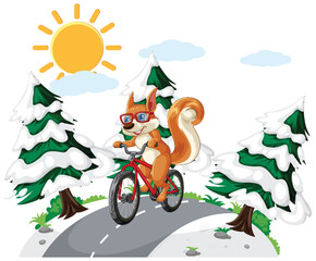 Squirrel Cycling Through Snowy Forest