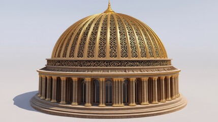 Fototapeta premium A detailed architectural dome with intricate patterns and a golden finish.