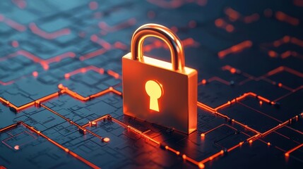 A shiny padlock sits on a circuit board, symbolizing digital security and encryption in a technological landscape.