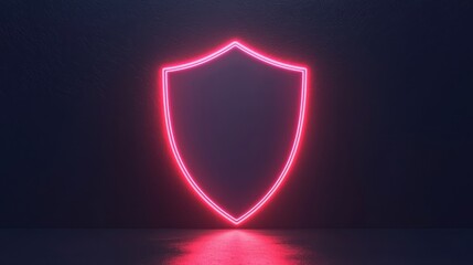 A glowing pink shield shape against a dark background, symbolizing protection and security.