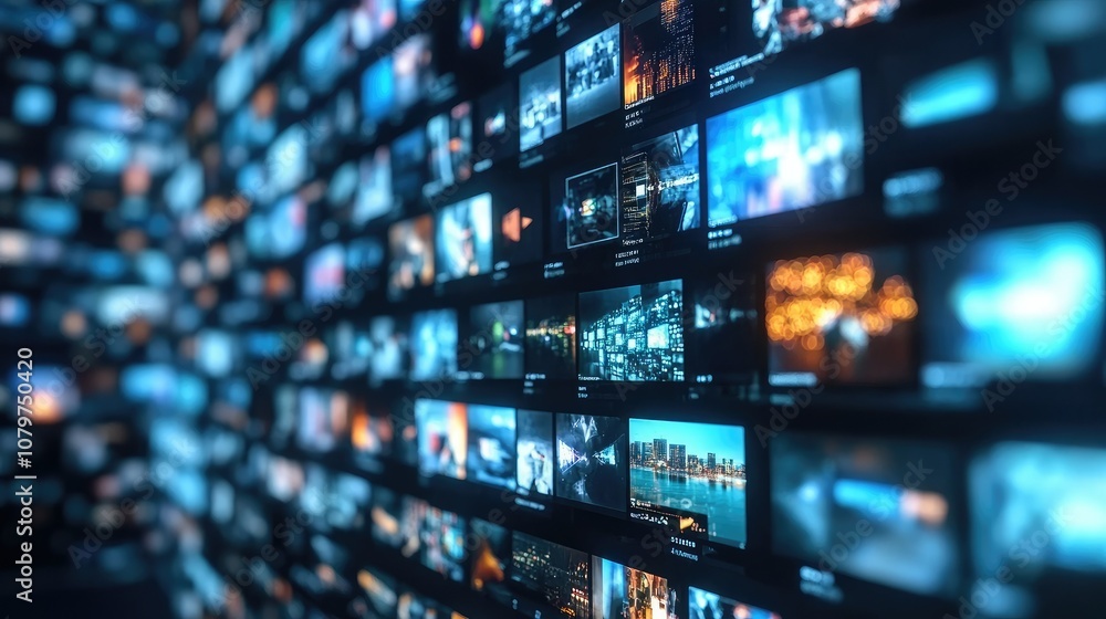 Poster Digital video archive interface on a modern computer, displaying a library of archived videos with search filters and content previews