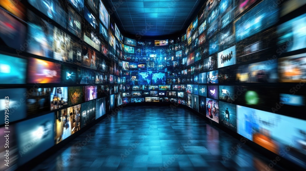 Poster Digital video archive interface on a modern computer, displaying a library of archived videos with search filters and content previews