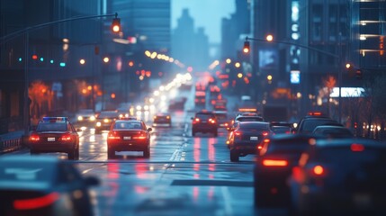 Cityscape with Cars and Traffic Lights