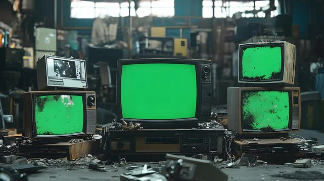 light on the road, classic tube tv with green screen, for video editing