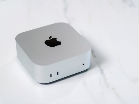 BANGKOK, THAILAND - NOV 14, 2024 : New Apple Mac Mini (2024). Latest Mac Mini model has been downsized to a 5-inch square, featuring the powerful M4 and M4 Pro Chip for integrated Apple Intelligence.