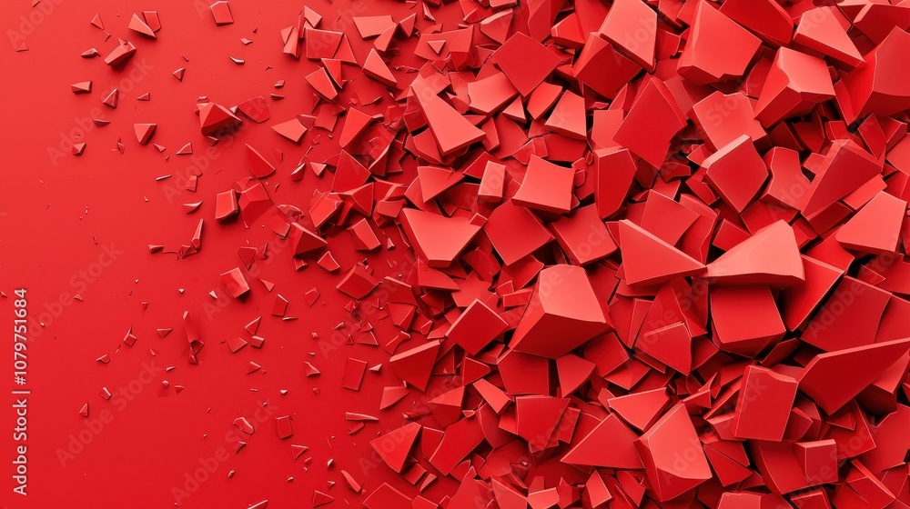 Poster a dynamic, textured composition of red shards scattered against a vibrant red background, showcasing