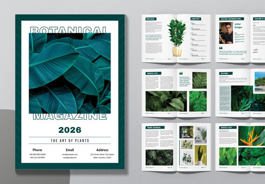 Botanical Magazine Layout With Green Accents