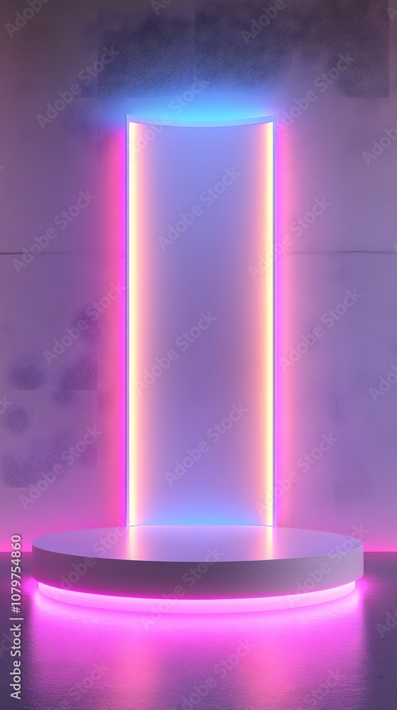 Poster 56. a modern 3d display with soft gradients, glowing edges, and an ample vertical space for showcasi