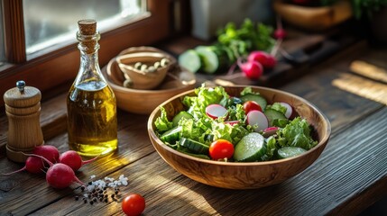 Fresh Salad with Olive Oil and Spices