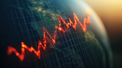 Fototapeta premium Graph showing global carbon emissions reduction with downward arrow, earth textures