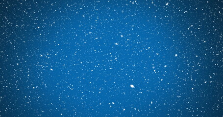 Image of snow falling over blue background