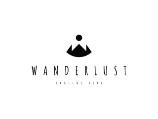 minimal letter W mountain with sun logo design