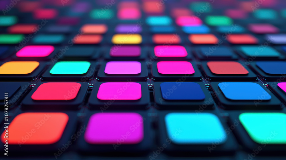 Poster quantum computing data analytics concept. a vibrant grid of colorful squares, showcasing a variety o