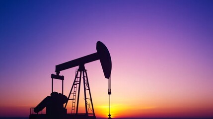 Strategic Investments in Energy Sector: Oil Pumpjack Silhouette at Sunset with Stock Market Indicators
