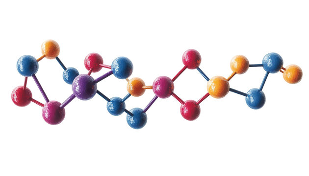 Colorful molecular structure representing a scientific concept in chemistry. transparent background