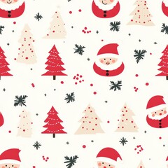 Cute Christmas Santa Claus Seamless Pattern l Happy Santa Background Cute Decoration l Fun Xmas Design Decor Wallpaper