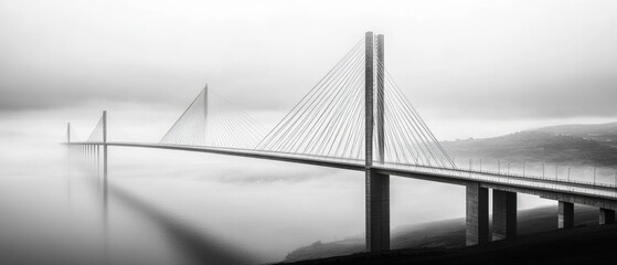 Obraz premium Dramatic suspension bridge in the fog