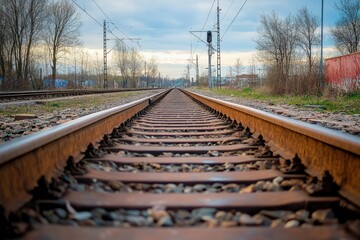 View down a set of train tracks.
