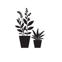 Tree silhouette with tree pot. Indoor tree silhouette. Small tree vector silhouette black and white.