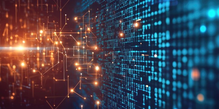 A clean and modern technology background with binary code and digital patterns.