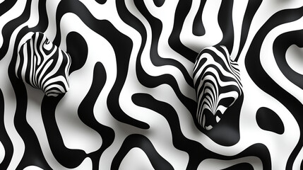 Obraz premium Abstract black and white pattern with two 3D objects.