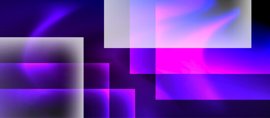 Glass squares with neon shiny light abstract background