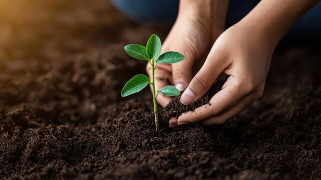 Person planting a seedling in a field, symbolizing the concept of investing in growth and the future   growth investment, financial metaphor