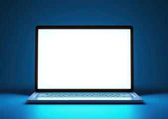 Laptop with Blank Screen in a Blue Background