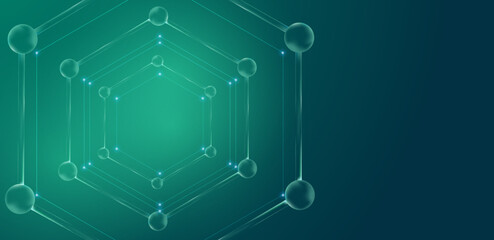 Abstract molecular background. Dna and biotechnology science green gradient health and care.