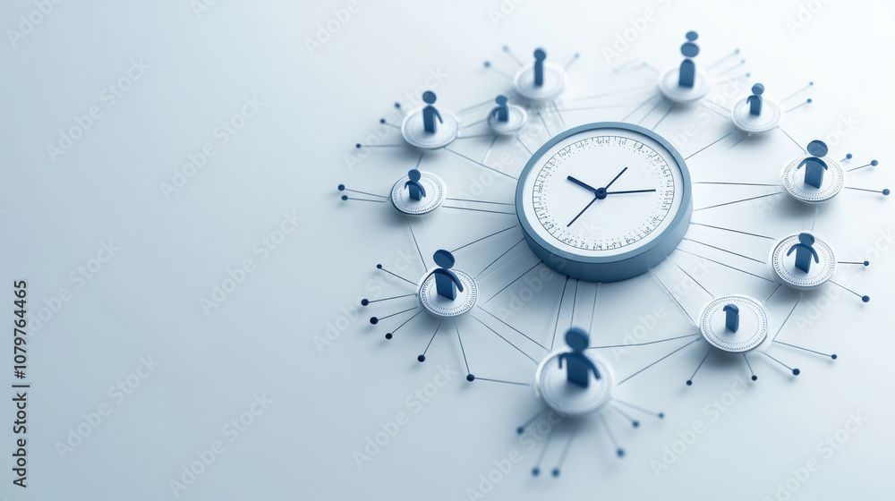Aufkleber efficient time management concept with interconnected people and clock