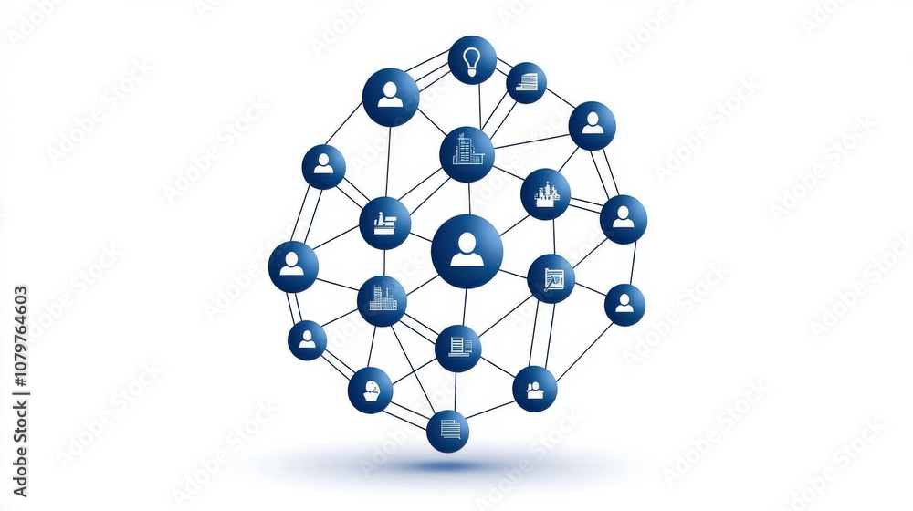 Aufkleber connecting people through network of icons representing collaboration, ideas, and industries. this v
