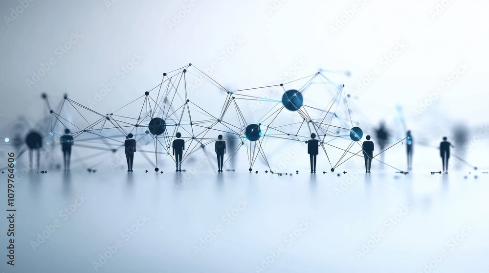 Poster Digital representation of interconnected people with abstract lines and nodes, symbolizing networking and collaboration in modern context