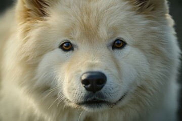Obraz premium Closeup of a fluffy white dog with attentive eyes