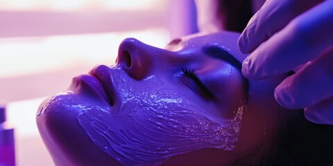 A close-up of a facial mask being applied during an express facial session.