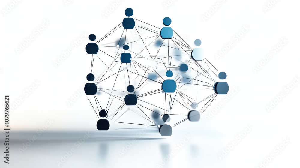 Poster connecting people through network of interconnected nodes, symbolizing communication and collaborati