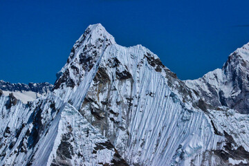 Close up of Ama Dablam,6814 m,in background and Malanphulan,6573 m in foreground viewed from the...