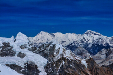 Great Himalayan Panorama of Cho Oyu,8201 m,Kangtega,6783 m and Gyachung Kang,7952 m from the Mera Peak central summit,6461 m,Mera Peak expedition,Nepal 