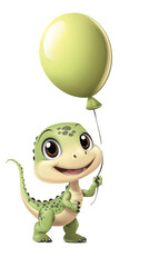 A cute baby dinosaur with big eyes and small arms