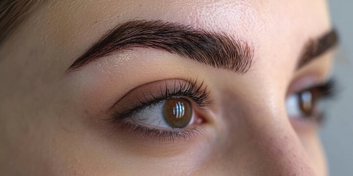 A close-up of a person with freshly applied permanent makeup on eyebrows or lips.