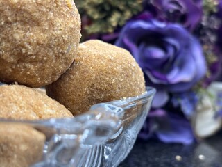 Exclusive shots of rare kerala traditional desert known as ari unda or rice laddu