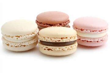 Fototapeta premium Colorful Macarons Display on White Background
