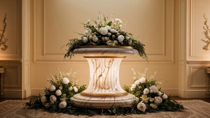 Marble and Gold Pedestaland Botanical Accents