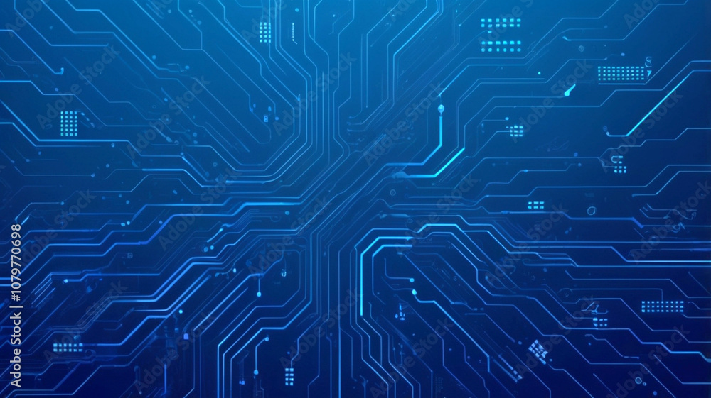 Poster futuristic vector illustration of a blue circuit board with intricate digital tech elements. compute
