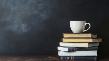 Naklejka premium A Cup of Coffee on a Stack of Books