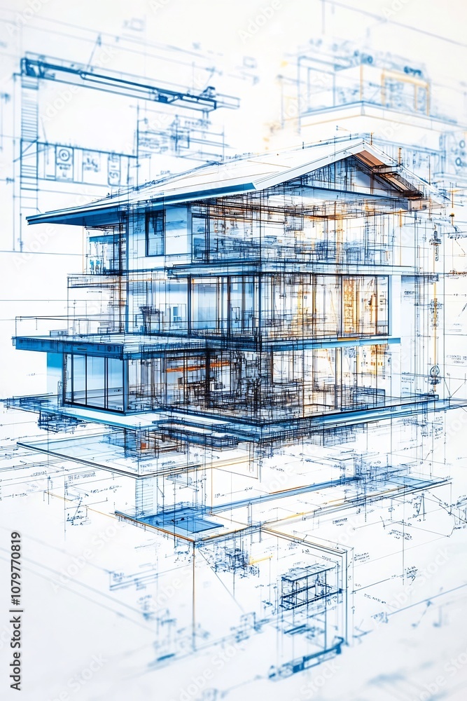 Aufkleber intricate architectural blueprint design and technical schematics