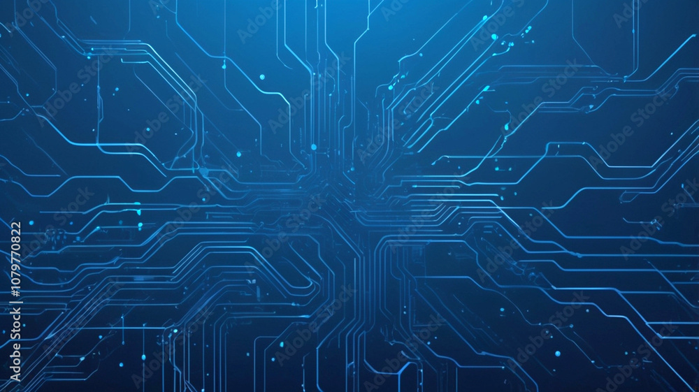 Poster futuristic vector illustration of a blue circuit board with intricate digital tech elements. compute
