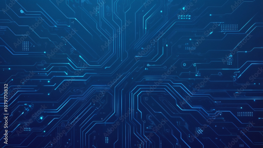 Poster futuristic vector illustration of a blue circuit board with intricate digital tech elements. compute