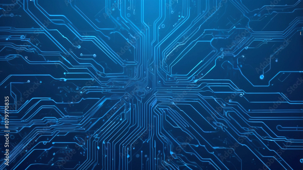 Poster futuristic vector illustration of a blue circuit board with intricate digital tech elements. compute