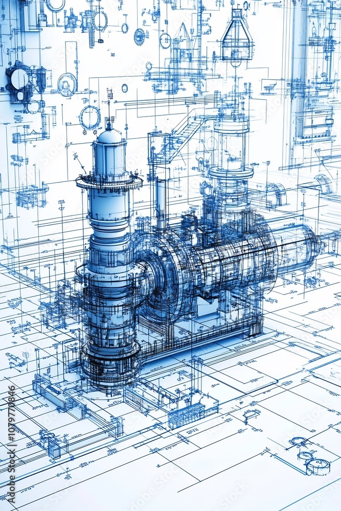 Poster intricate technical of architectural blueprint and engineering diagrams